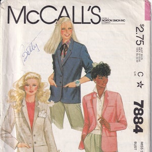 Vintage 1982 McCall&#39;s 7884 Sewing Pattern Misses&#39; Jacket Blazer Size 12 Bust 34