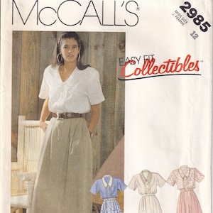 Vintage 1987 McCall&#39;s 2985 UNCUT Sewing Pattern Misses&#39; Blouse and Skirt Size 12 Bust 34