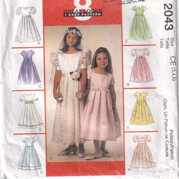 Classic 1999 McCall’s 2043 Patron de couture Robes pour enfants et filles et voile Taille 3,4,5