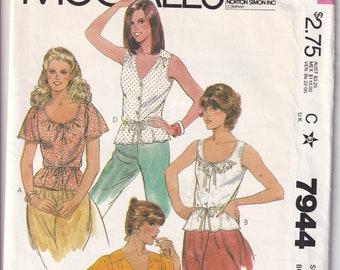 Vintage 1982 McCall's 7944 UNCUT Sewing Pattern Young Junior, Teens' Set of Blouses Size 7-8 Bust 29