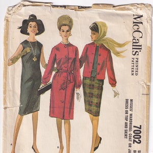 vintage 1963 McCall’s 7002 Sewing Pattern Misses' Coat or Jacket, Dress or Top and Skirt Size 14 Bust 34