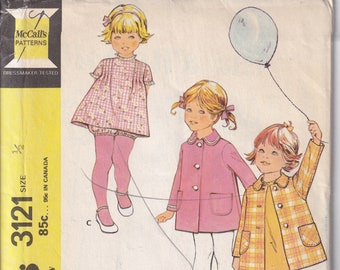 Vintage 1972 McCall's 3121 UNCUT Sewing Pattern Toddler's, Girl's Coat and Dress Size 1/2