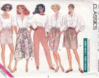 Classic 1989 Butterick 3215 UNCUT Sewing Pattern Misses' Shorts, Pants, and Skirt Size 6-24 Waist 23-39