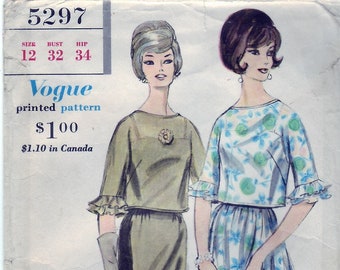 Vintage 1961 Vogue 5297 Sewing Pattern Misses Two-Piece Dress and Petticoat Size 12 Bust 32