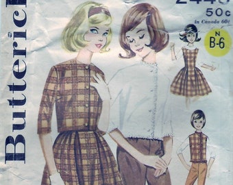 Vintage 1963 Butterick 2445 Sewing Pattern Girl's Casual Coordinates, Jacket, Pants and Dress Size 12