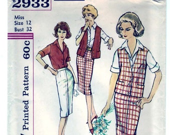 Vintage 1959 Simplicity 2933 UNCUT Sewing Pattern Misses' Blouse, Skirt and Jacket Size 12 Bust 32