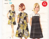 Vintage 1967 Butterick 4564 UNCUT Sewing Pattern Misses 39 One-Piece Dress Size 12 Bust 32