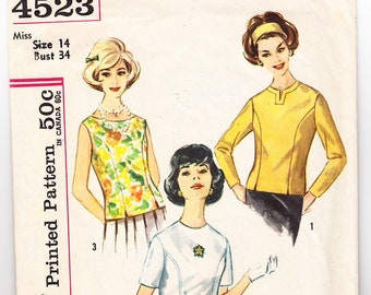 Vintage 1962 Simplicity 4523 Sewing Pattern Misses' Set Of Blouse Size 14 Bust 34