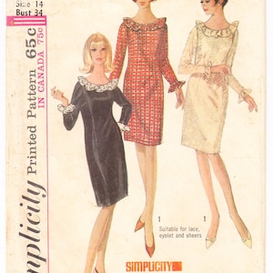 Vintage 1965 Simplicity 6226 Symönster Frökens Helklänning Storlek 14 Byst 34