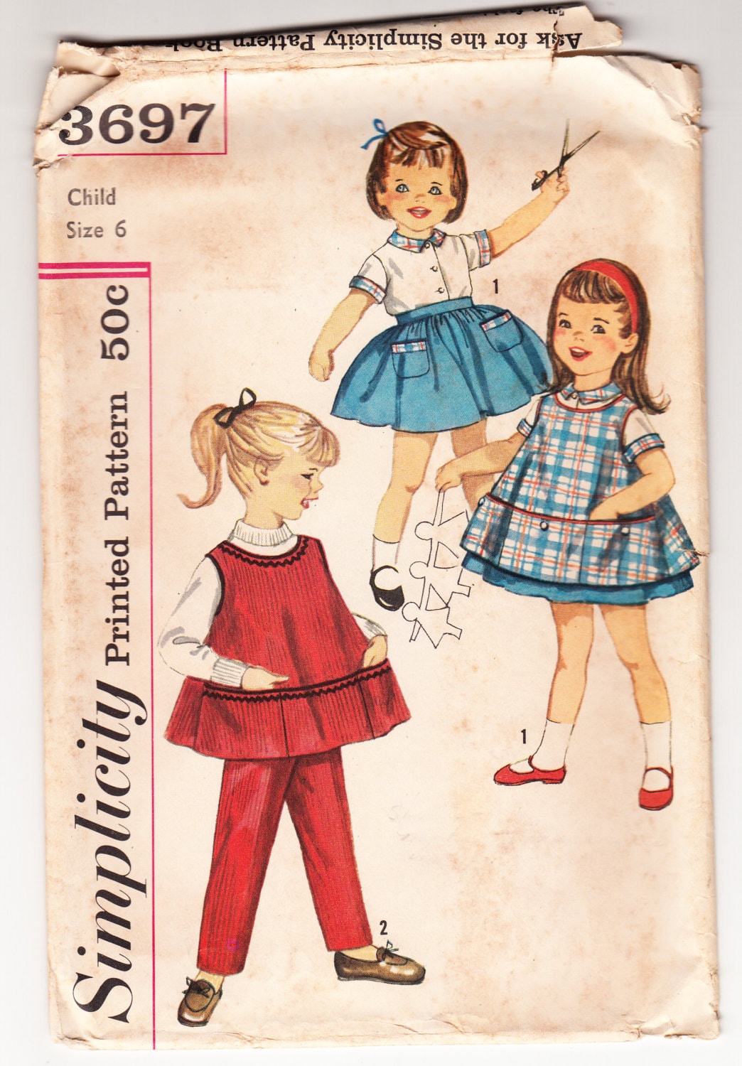 @ ___xsi Vintage 1963 Simplicity 3697 Sewing Pattern Girl's Blouse, Skirt