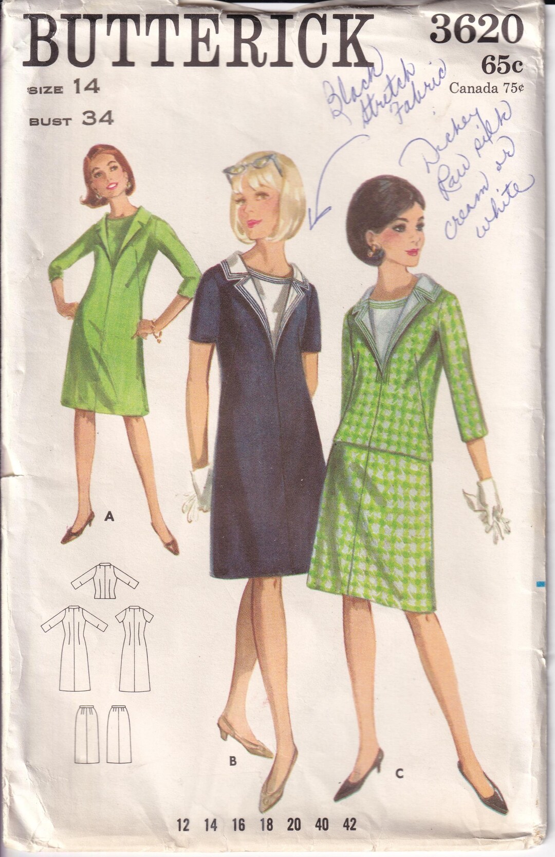 Vintage 1965 Butterick 3620 UNCUT Sewing Pattern Misses' One or Two ...