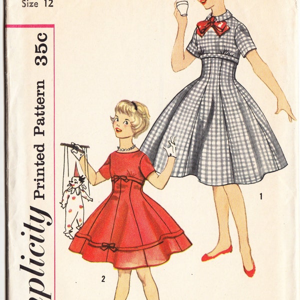 Vintage 1956 Simplicity 2669 UNCUT Sewing Pattern Girl's Dress Size 12