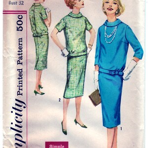 Vintage 1958 Simplicity 2600 UNCUT Sewing Pattern Junior's and Misses' Two-Piece Dress Size 12 Bust 32