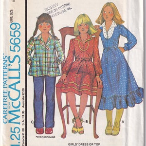 Vintage 1977 McCall&#39;s 5659 UNCUT Sewing Pattern Girl&#39;s Dress or Top Size 8