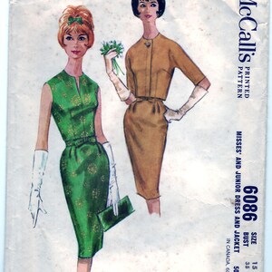 May include: Vintage sewing pattern for a dress and jacket. The pattern is for misses and juniors and has a bust size of 35 inches. The pattern is printed and costs 50 pence.