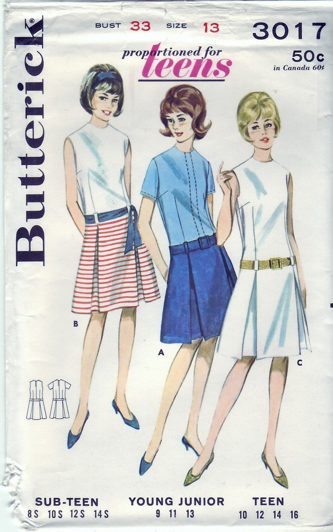 Vintage 1964 Butterick 3017 UNCUT Sewing Pattern Teen's - Etsy