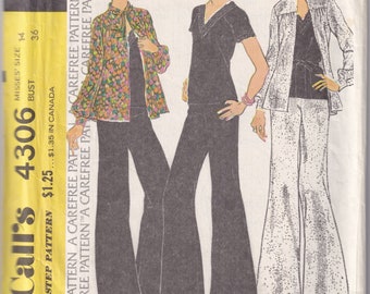 Vintage 1974 McCall's 4306 Sewing Pattern Misses' Unlined Jacket, Top and Pants Size 14 Bust 36