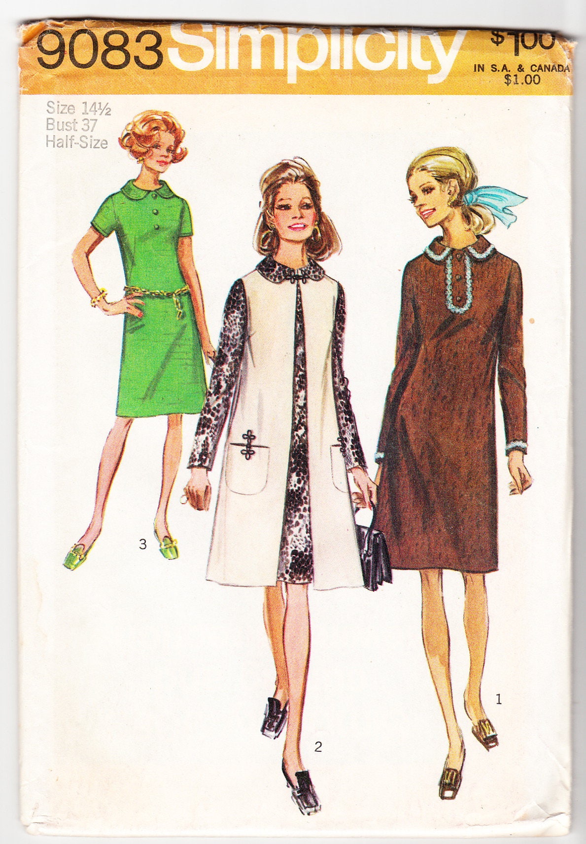 Patron De Couture Simplicity 9214 - Robe-manteau Vintage à Fermeture Frog (taille 14)