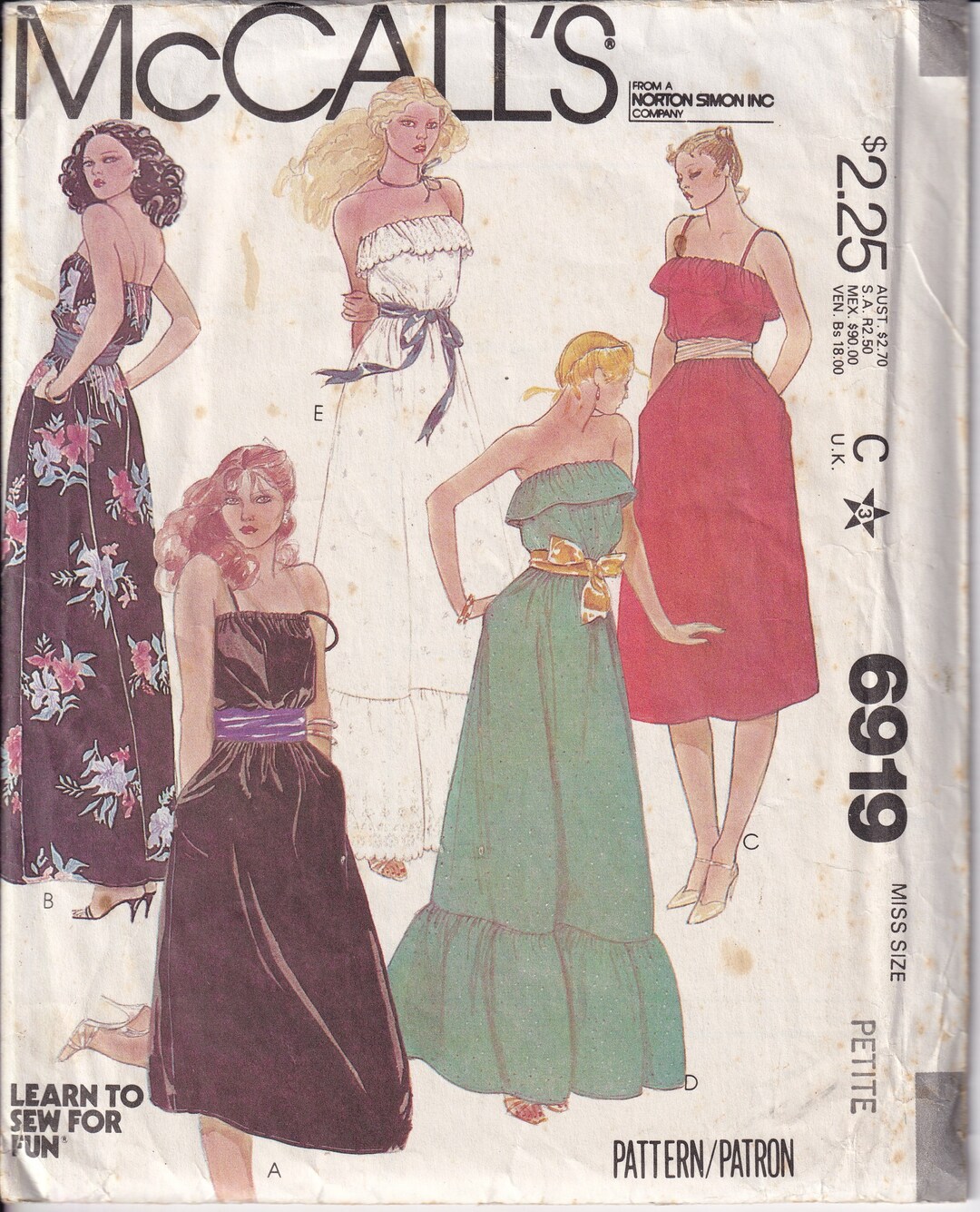 V1979 Pattern Vintage 1979 Mccall's 6919 Sewing Pattern Misses' Dress Size 6-8 ...