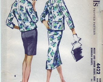 Vintage 1957 McCall's 4422 UNCUT Sewing Pattern Misses' and Junior Jacket, Skirt and Bermuda Shorts Size 12 Bust 32