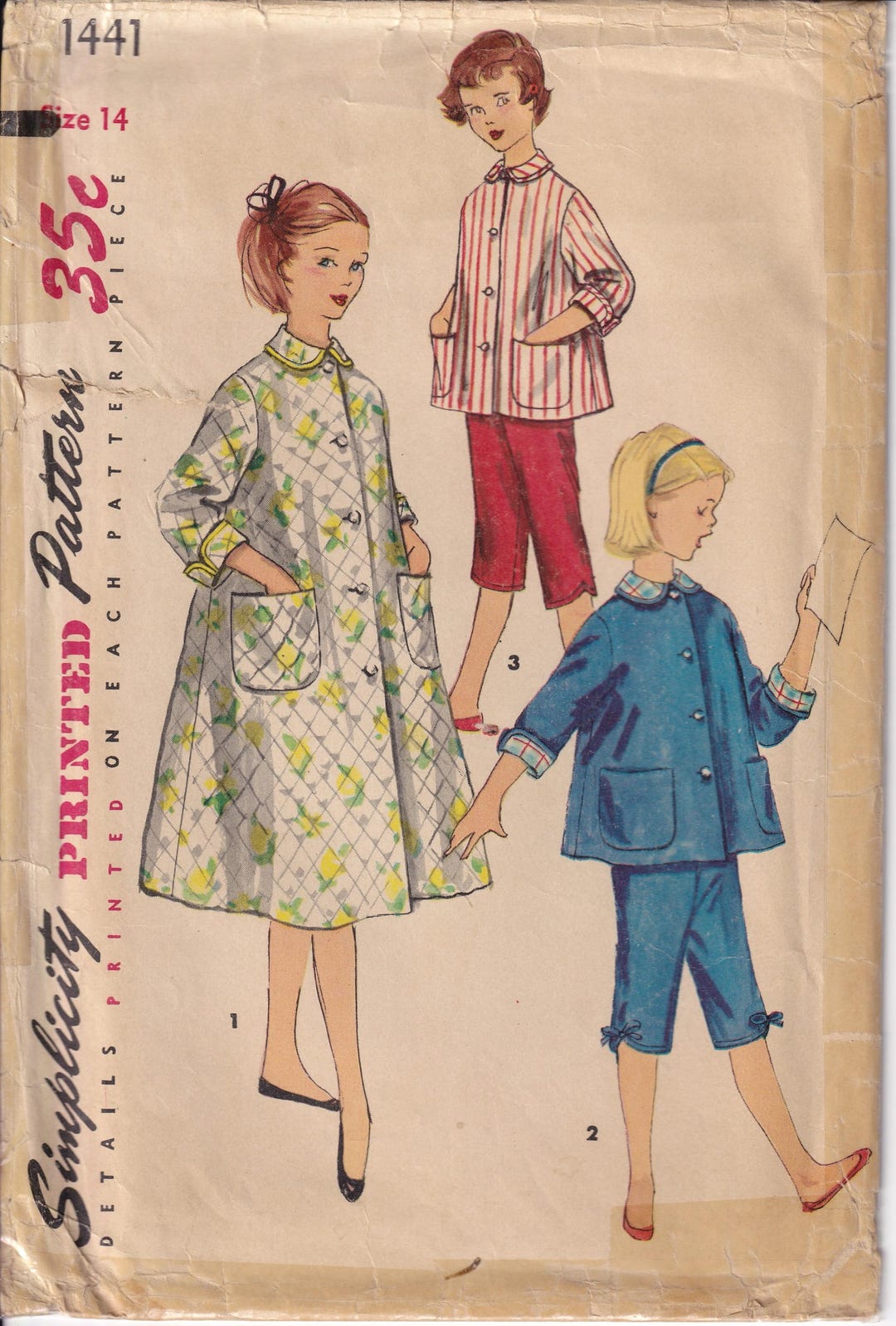 Vintage 1956 Simplicity 1441 Sewing Pattern Child's Girl's Pajamas