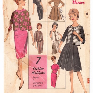 Vintage 1963 Advance 2978 Symönster Junior Misses' Dress and Jacket Seven Day Wardrobe Storlek 9 Byst 30-1/2