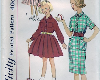Vintage 1959 Simplicity 3060 UNCUT Sewing Pattern Girls' Dress with Two Skirts and Cummerbund Size 8