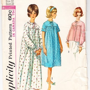 Vintage 1961 Simplicity 5193 Sewing Pattern Misses&#39; Nightgown in Two Lengths and Bedjacket Size 12 Bust 32