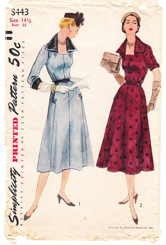 Vintage 1951 Simplicity 8443 Sewing Pattern Misses' Half