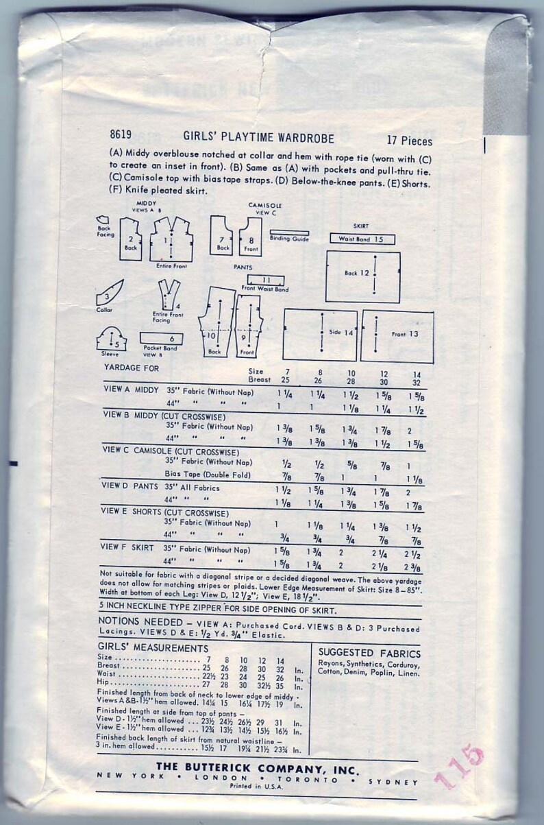 Vintage 1958 Butterick 8619 UNCUT Sewing Pattern Girl's Playtime Wardrobe Size 7 image 3