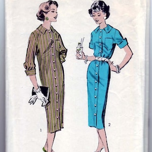 Vintage 1958 Advance 8704 Sewing Pattern Junior&#39;s, Misses&#39; One-Piece Shirt Dress Size 13 Bust 33