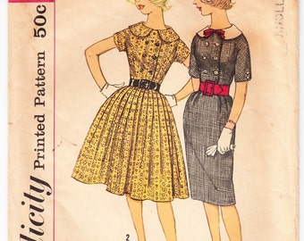 Vintage 1950s Simplicity 3284 Sewing Pattern Sub-Teen Dress with Two Skirts and Detachable Collar Size 8 Bust 28