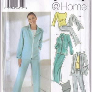 May include: Simplicity at Home sewing pattern number 5867 for sizes 6, 8, 10, and 12. The pattern includes instructions for making a women's tracksuit with a zippered jacket and pants. The pattern also includes instructions for making a top, shorts, and a tank top.