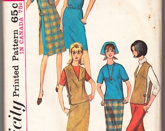 Vintage 1965 Simplicity 6089 Sewing Pattern Misses' Jumper or Top, Dress or Blouse, Skirt and Slacks Size 10 Bust 31