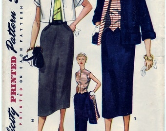 Vintage 1953 Simplicity 4562 Sewing Pattern Junior's, Misses Two-Piece Suit and Weskit-Blouse Size 16 Bust 34