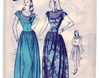 Vintage 1945 Butterick 3532 Sewing Pattern Misses' Dinner and Dance Dress in Two Lengths Size 12 Bust 30