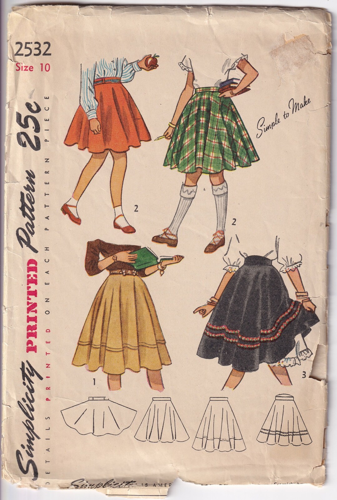 Vintage 1948 Simplicity 2532 Sewing Pattern Girl's Skirt Size 10 - Etsy