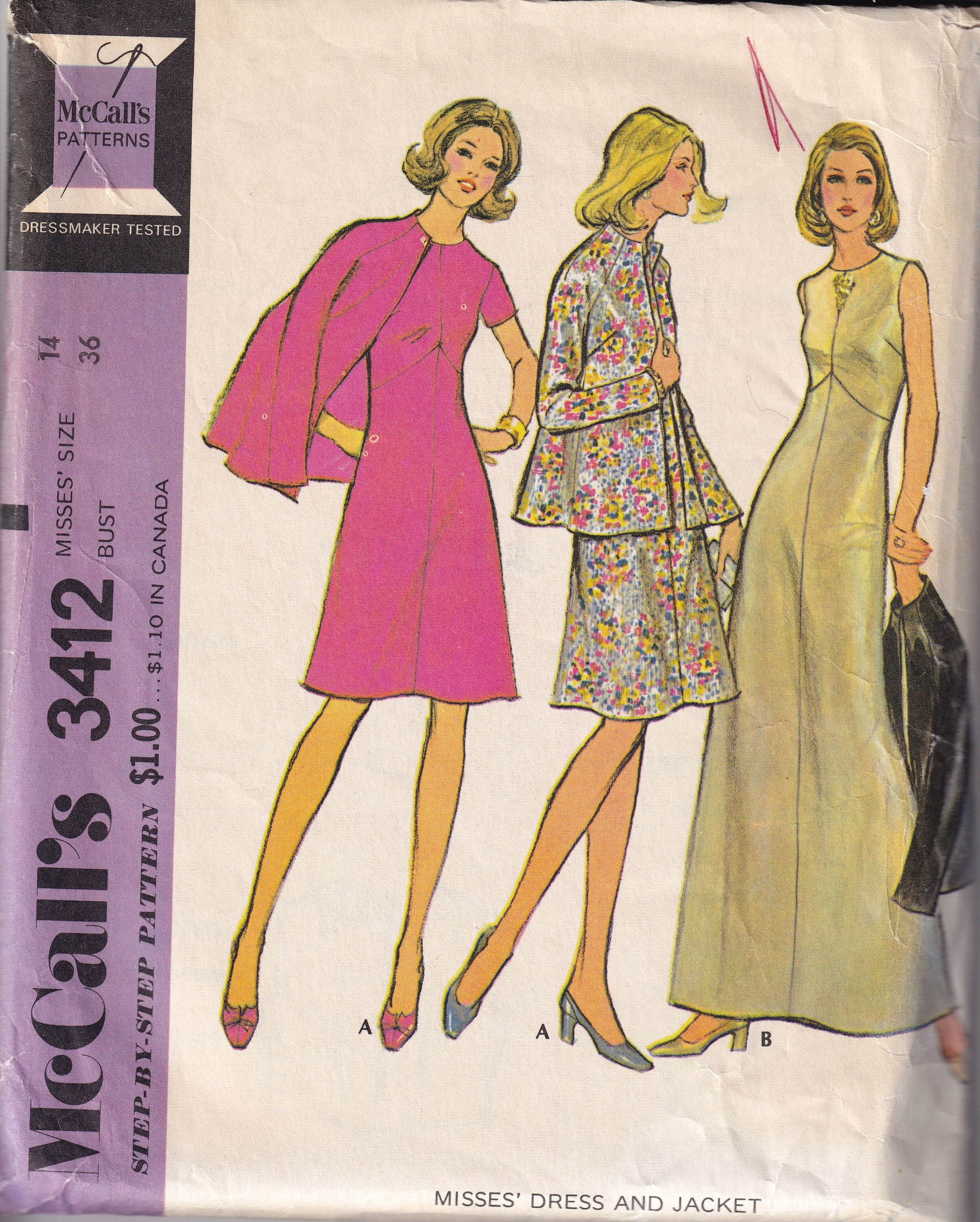 4342 Pattern Vintage 1972 Mccall's 3412 Sewing Pattern Misses' Dress and Jacket Size ...