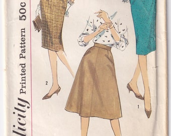 Vintage 1959 Simplicity 3196 Sewing Pattern Misses' Set of Skirt Size 25 Hip 34