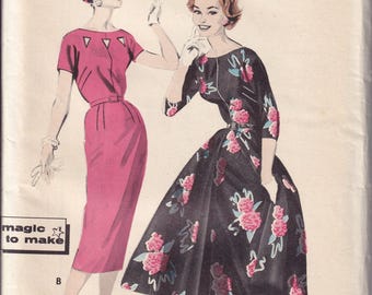 Vintage 1957 Butterick 8358 UNCUT FF Sewing Pattern Misses' Dress With Detachable Overskirt Size 12 Bust 32