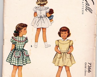 Vintage 1948 McCall 7366 Sewing Pattern Child's Girls' Dress Size 4