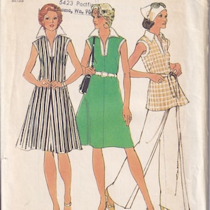 Vintage 1974 Simplicity 6392 Misses&#39; Dress or Top and Pants Size 14 Bust 36