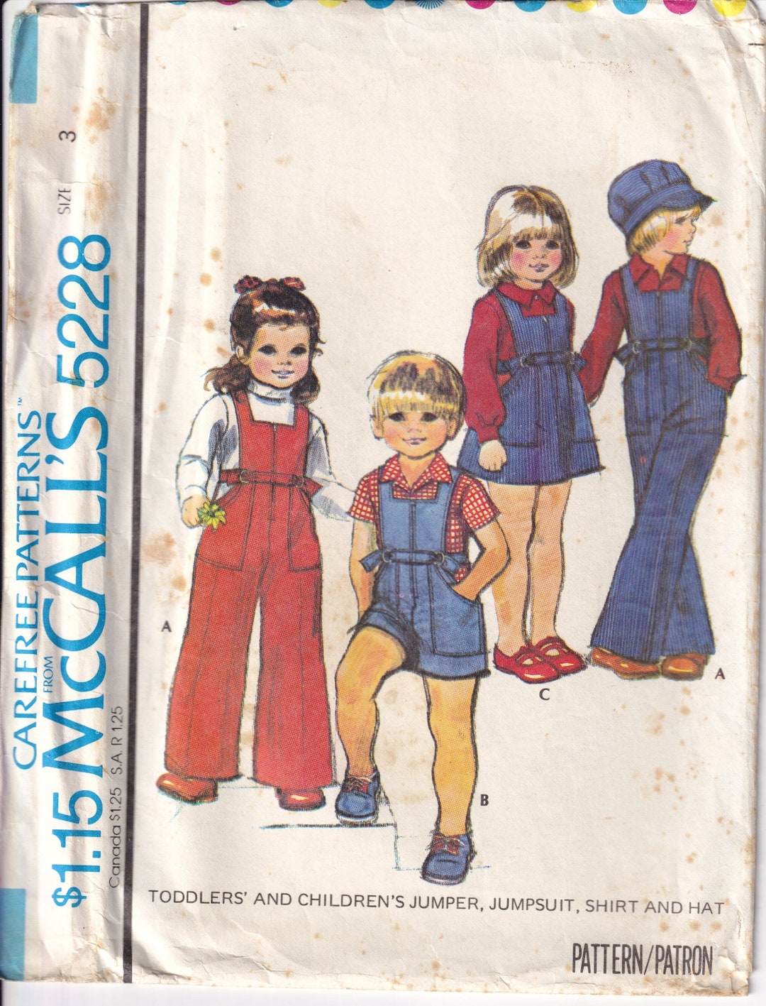 Vintage 1976 Mccall's 5228 UNCUT Sewing Pattern Toddlers' Children's ...