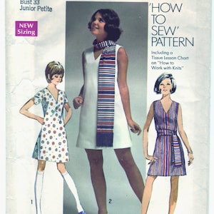 Vintage 1969 Simplicity 8613 Sewing Pattern Junior Petite&#39;s Dress, Sash or Scarf Size 9jp Bust 33