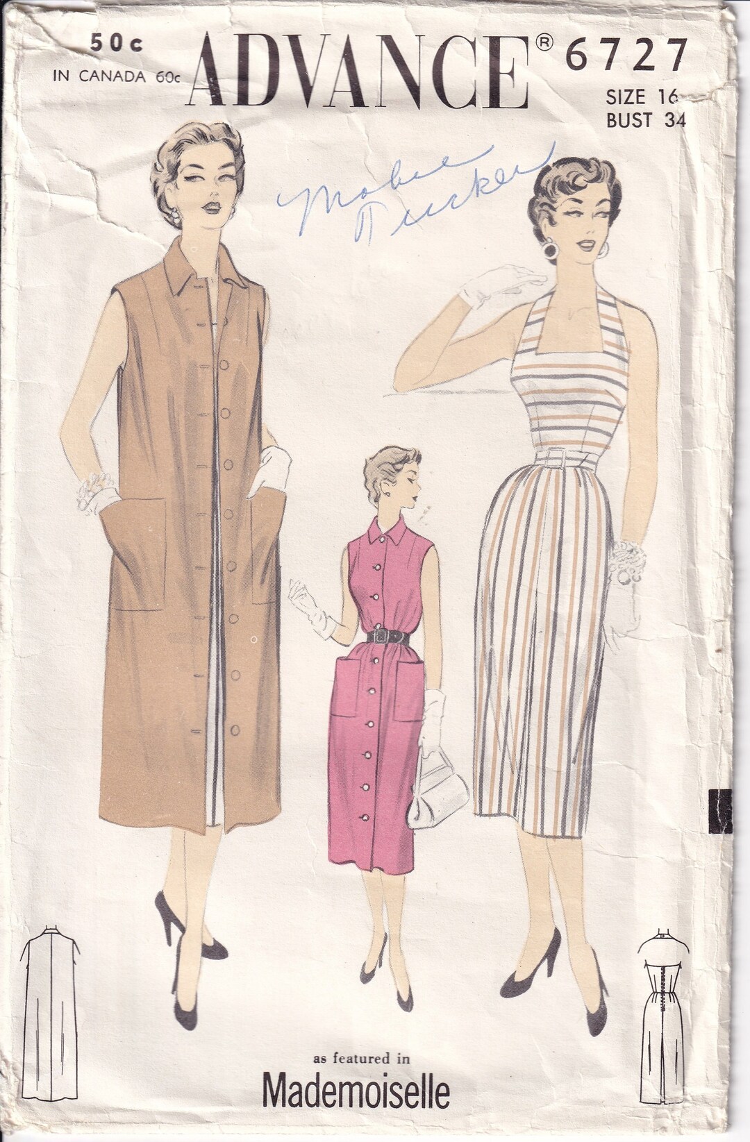 Simplicity 6727 Pattern Vintage 1953 Advance 6727 Sewing Pattern Misses' One-piece Halter Neck ...