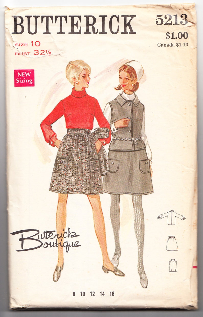 Vintage 1968 Butterick 5213 Sewing Pattern Misses' Suit & Blouse Size 10 Bust 32-1/2 image 1