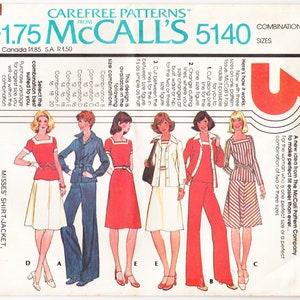 ヴィンテージ 1976 McCall's 5140 裁縫パターン ミセス用シャツジャケット、ドレスまたはトップス、スカート、パンツ サイズ 8、10、12 バスト 31-1/2、32-1/2、34
