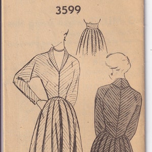 May include: A vintage sewing pattern for a dress with a skirt and a jacket. The pattern number is 3599 and the size is 12.