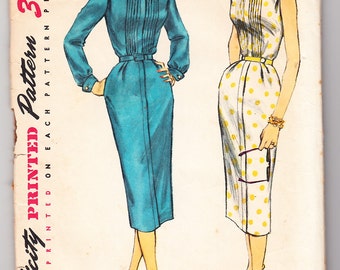 Vintage 1956 Simplicity 1654 Sewing Pattern Misses' One-Piece Dress Size 12 Bust 30