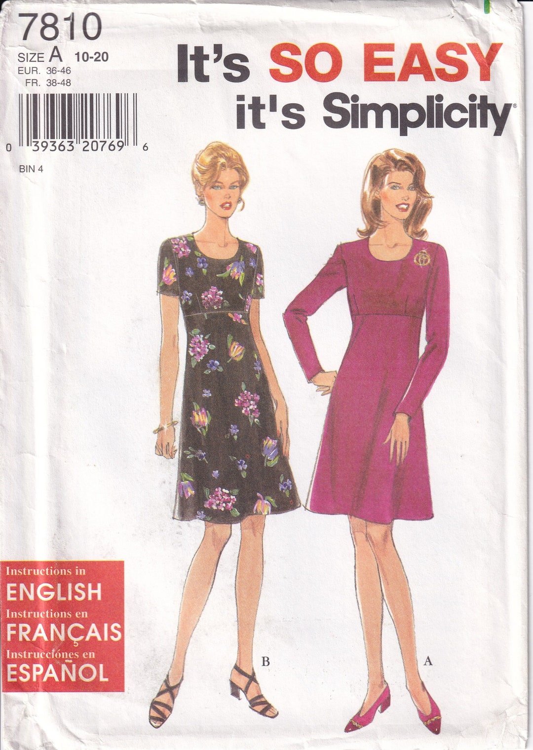 1997 Simplicity 7810 UNCUT Sewing Pattern Misses' Dress Etsy